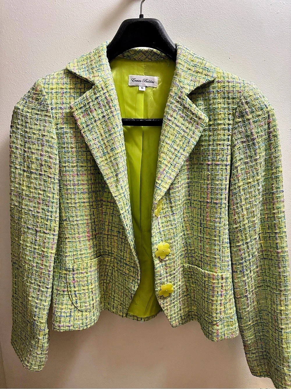 Enrico Baldini Women's Tweed Blazer in Green Size 6 - Vintage / great condition